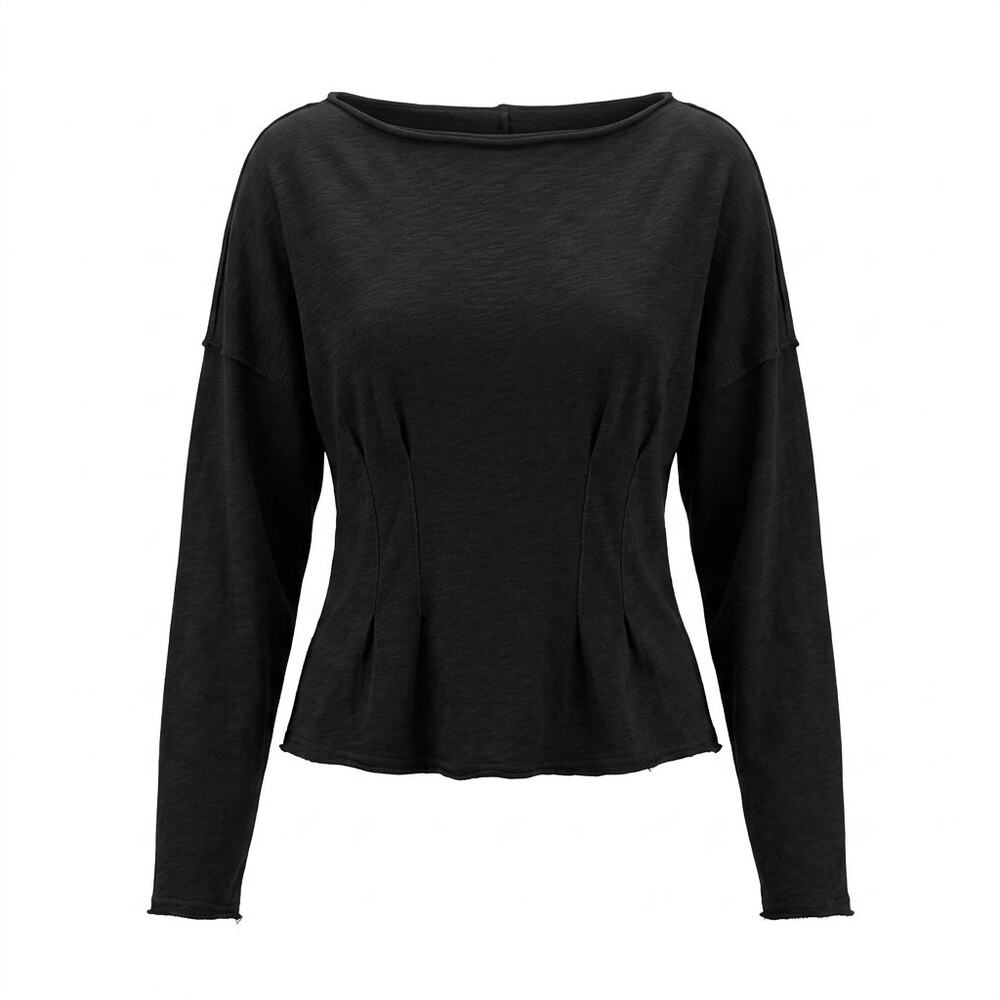 Pilcro Black Organic Knit Boat Neck Peplum Waist Top Women Size XL